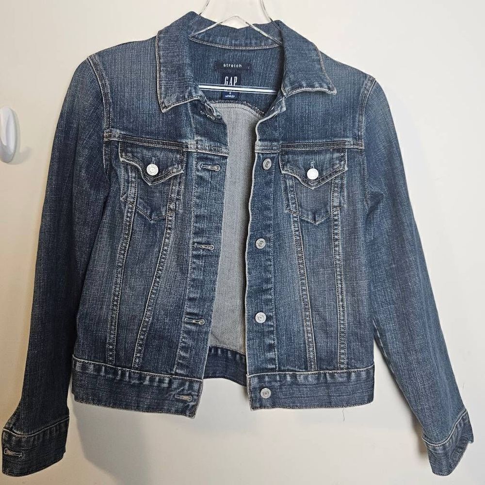 Vintage GAP Small Women’s Denim Medium Blue Jean Stretch Fitted Jacket Button Si
